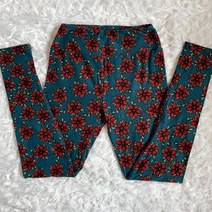 LuLaRoe leggings o/s One Size 2-10 flowers teal